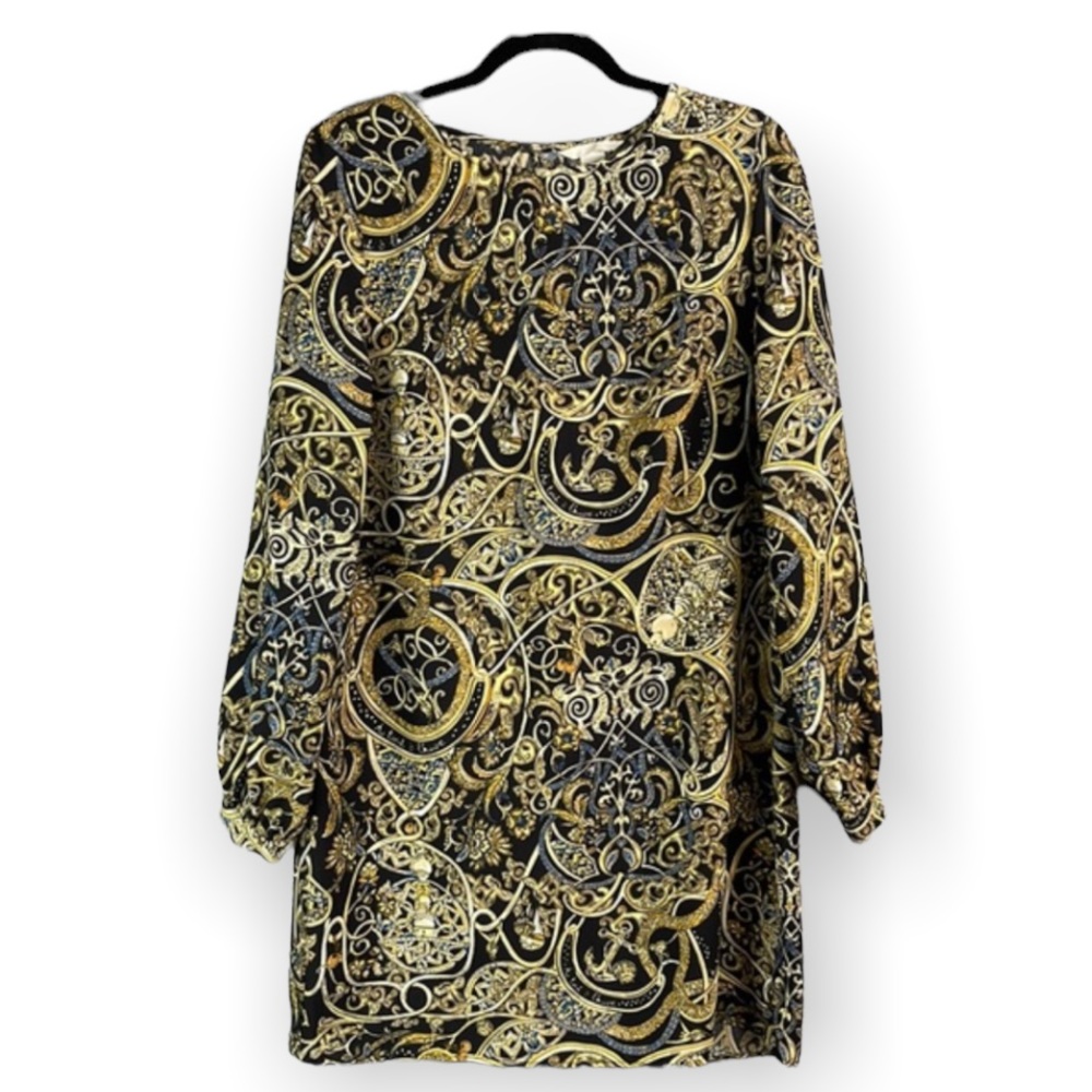H&M Ornate Black and Gold Mini Dress